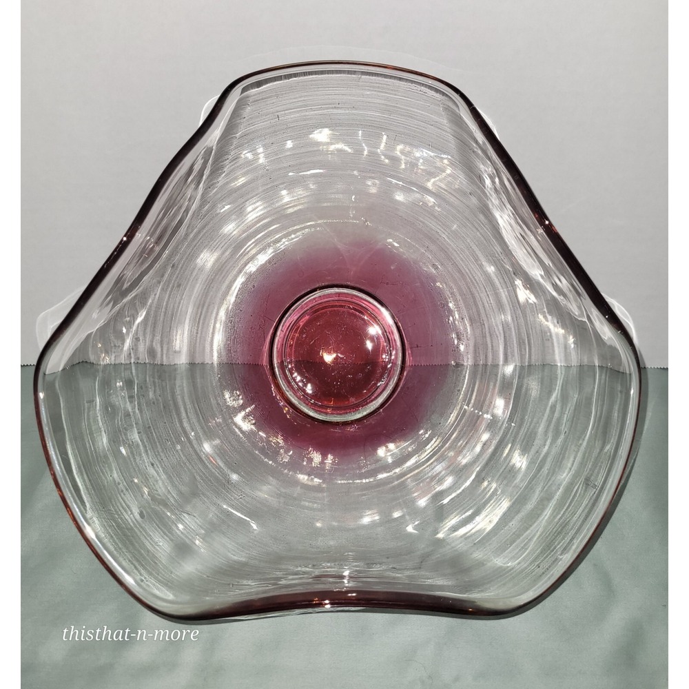 Vintage Wavy Red Ombre Glass Large Serving Bowl